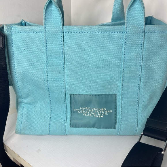 Marc Jacobs “The Tote Bag” Small Canvas Tote Blue Crossbody Bag Adjustable Strap - Picture 12 of 16